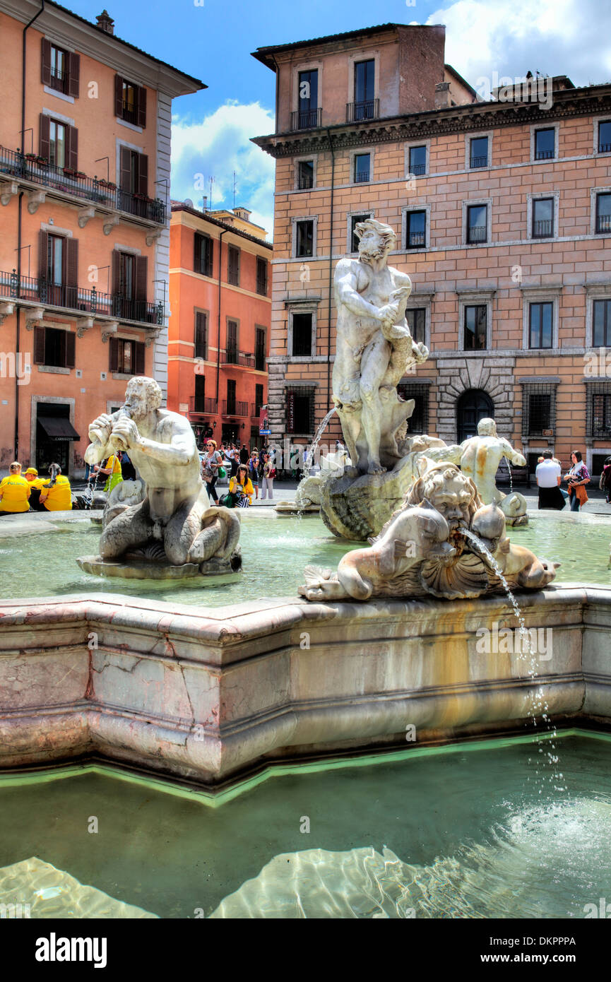 Fontana del Moro (Moor Fountain), Piazza Navona, Rome, Italy Stock Photo