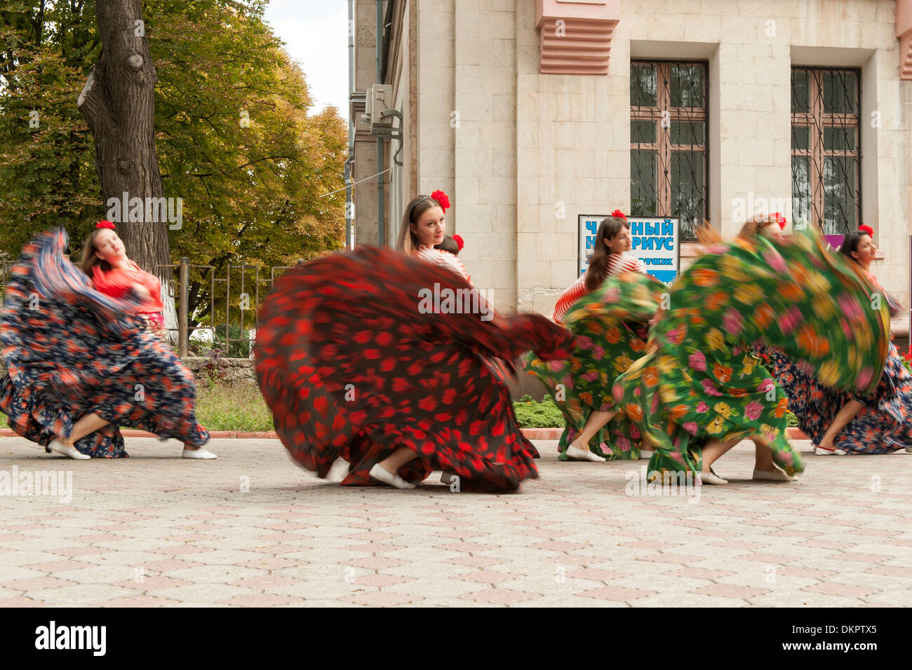 Women dancing during Independence Day (2nd September) festivities in Tiraspol, capital of Transnistria. Stock Photo