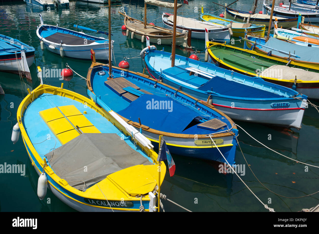 France Europe South of France Cote d'Azur Nice fishing harbour harbour port fishing boats boats bright port Lympia Quartier du Stock Photo