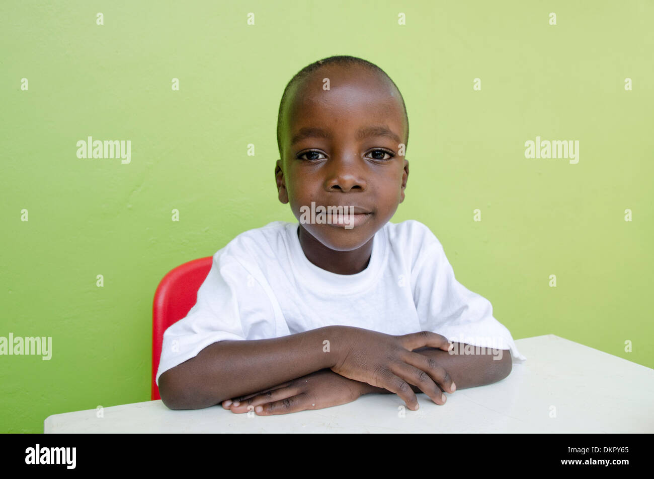 Little boy in nursery school, Kampala, Uganda, East Africa, Africa Stock Photo
