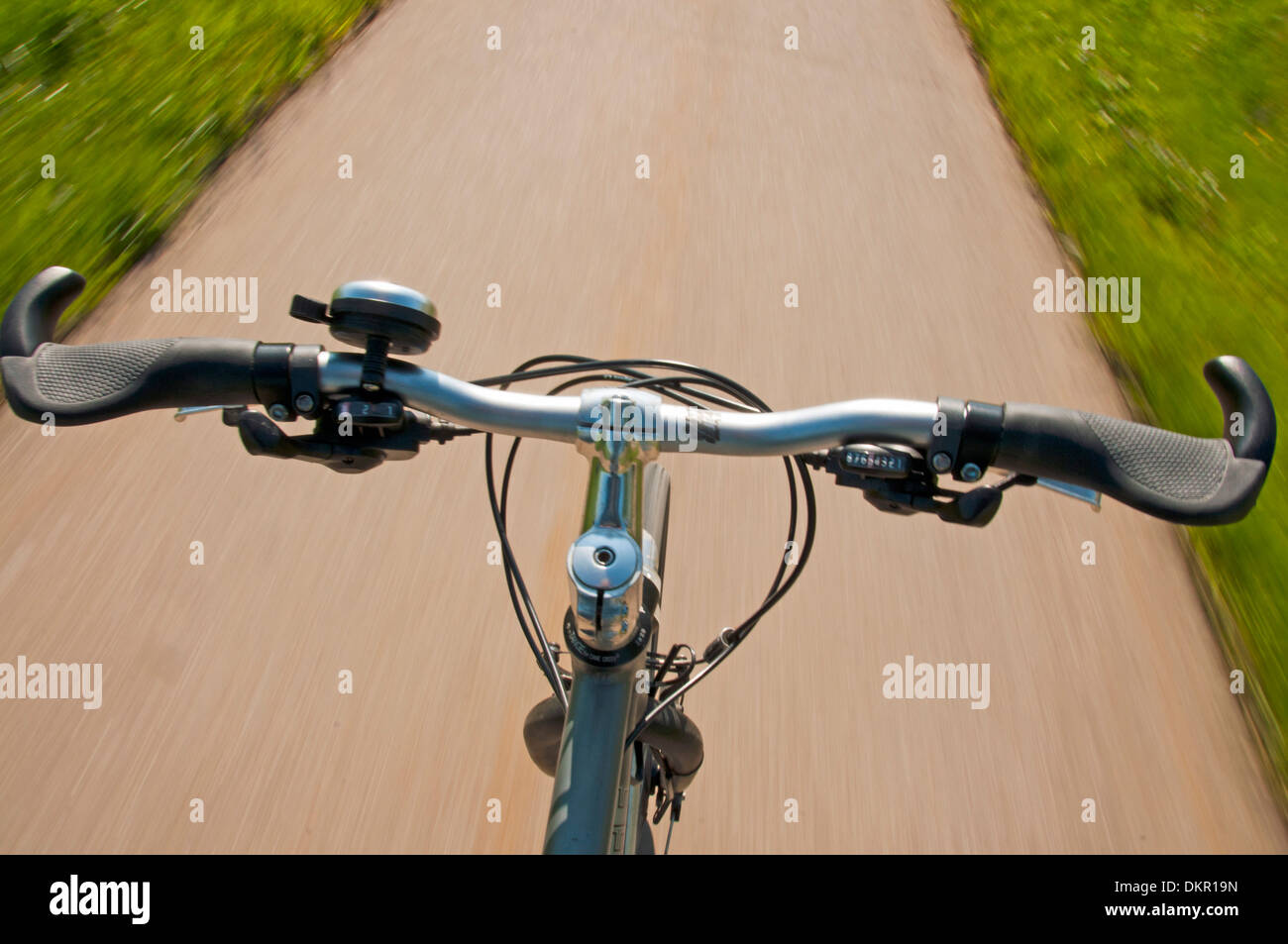 blur biker dynamically Europe biking bicycle bike bicycle excursion cyclist bicycle tour spare time leisure activity bell Stock Photo