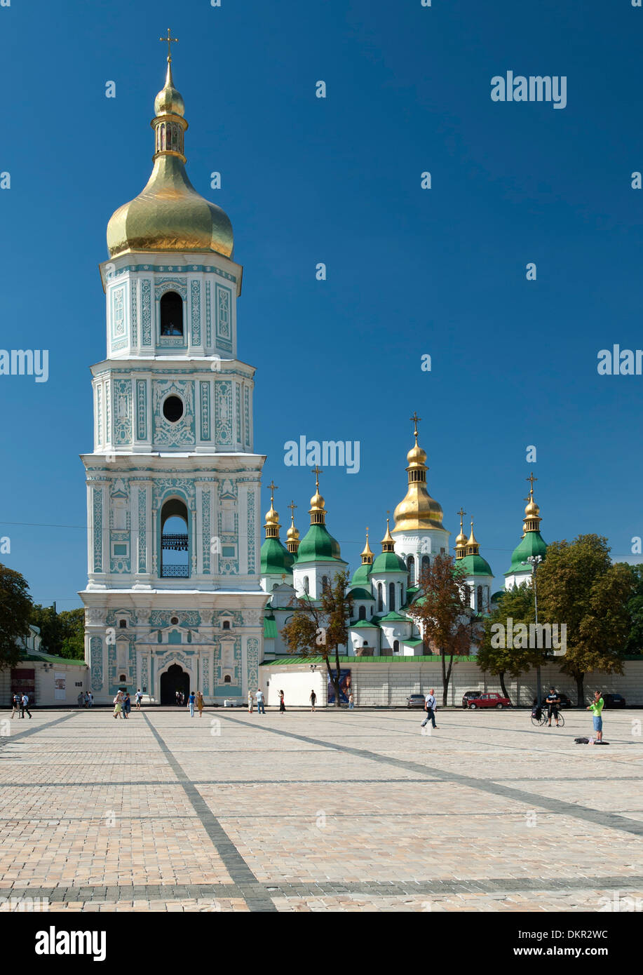 Saint Sophia's Cathedral and bell tower in Kiev, the capital of Ukraine. Construction of the cathedral began in 1037. Stock Photo