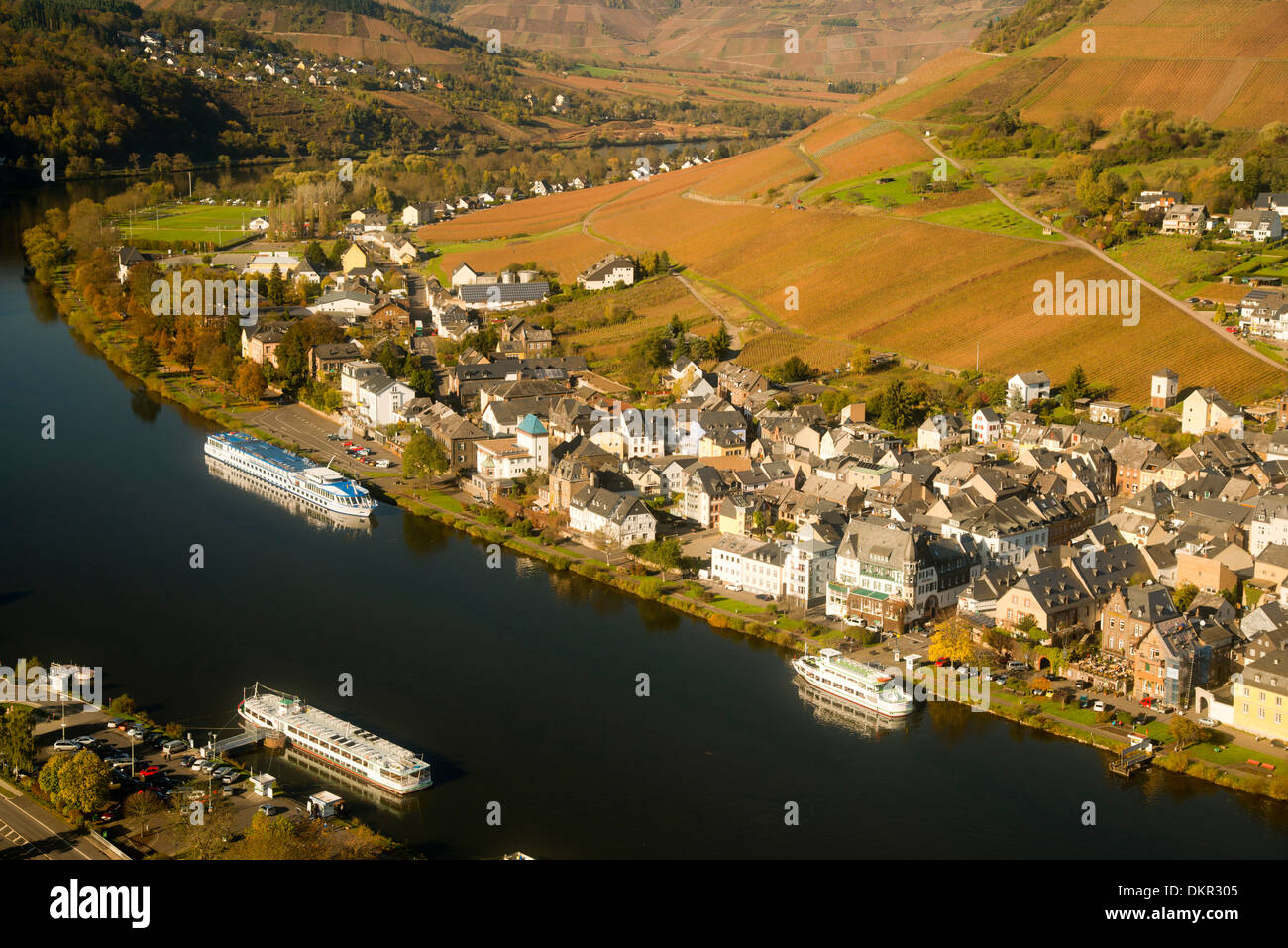 Holiday boats holiday ships Bernkastel boat excursion boat trip Germany Europe river flow tourism water circle ring Moselle Stock Photo