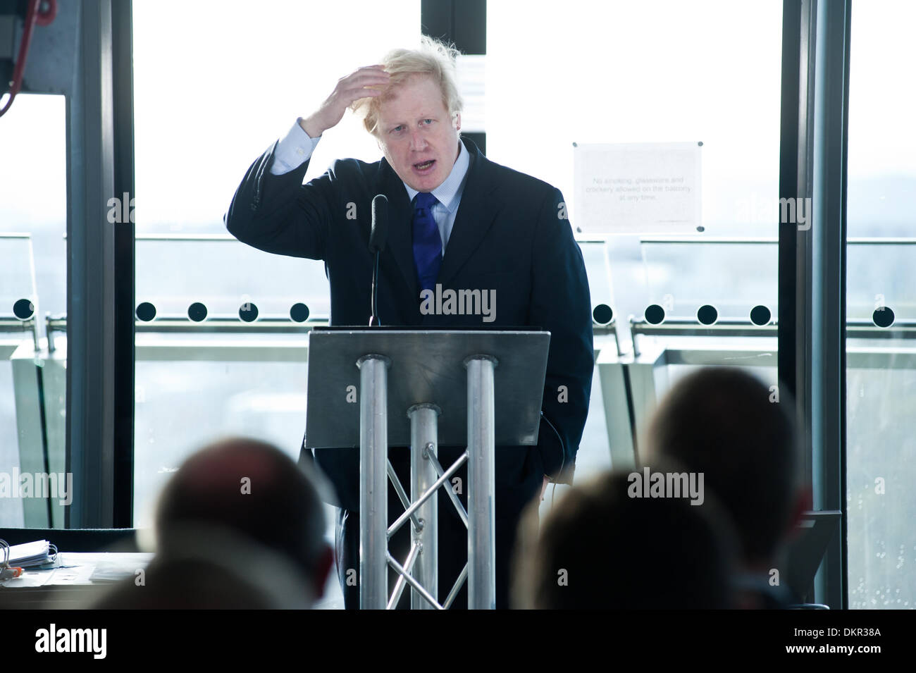 London, UK. 9th Dec, 2013. The Mayor of London, Boris Johnson, gives a keynote speech during an HGV/cycle safety event at City Hall attended by construction and transport trade associations, property developers, contractors and vehicle manufacturers. Credit:  Piero Cruciatti/Alamy Live News Stock Photo
