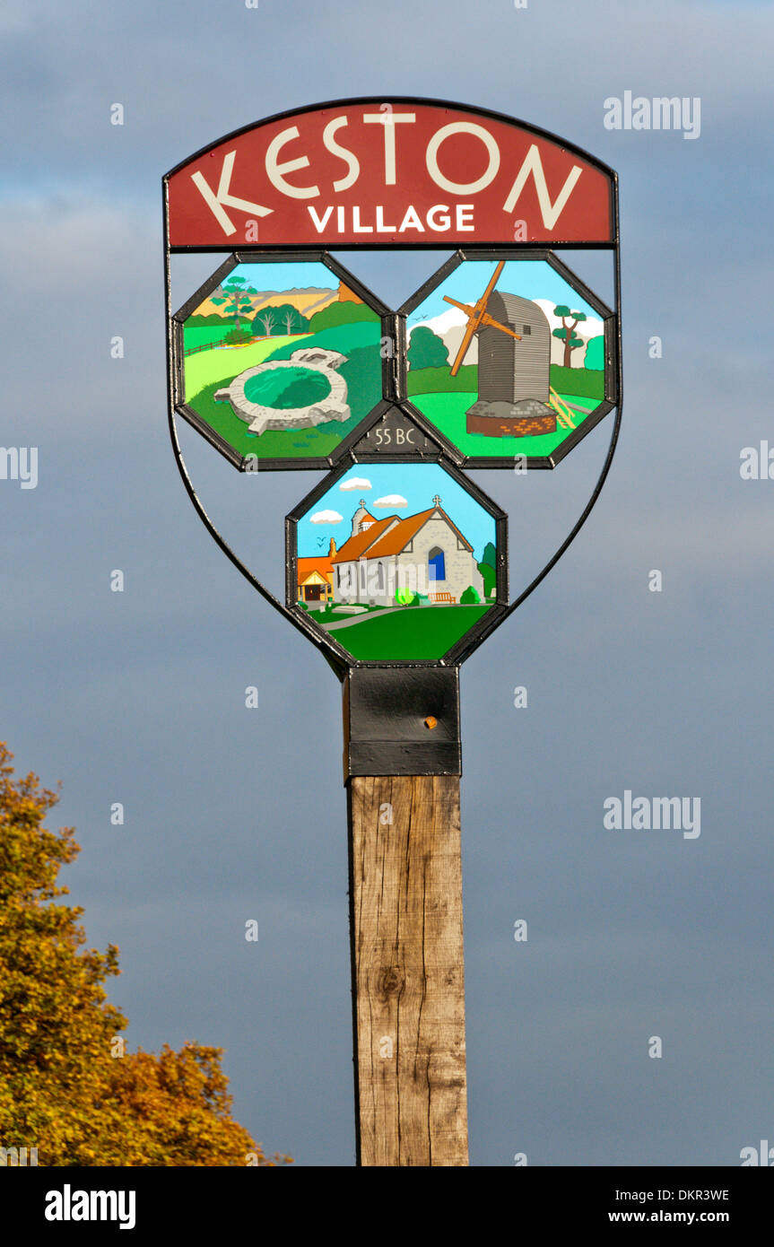 The village sign for Keston in Kent. Stock Photo