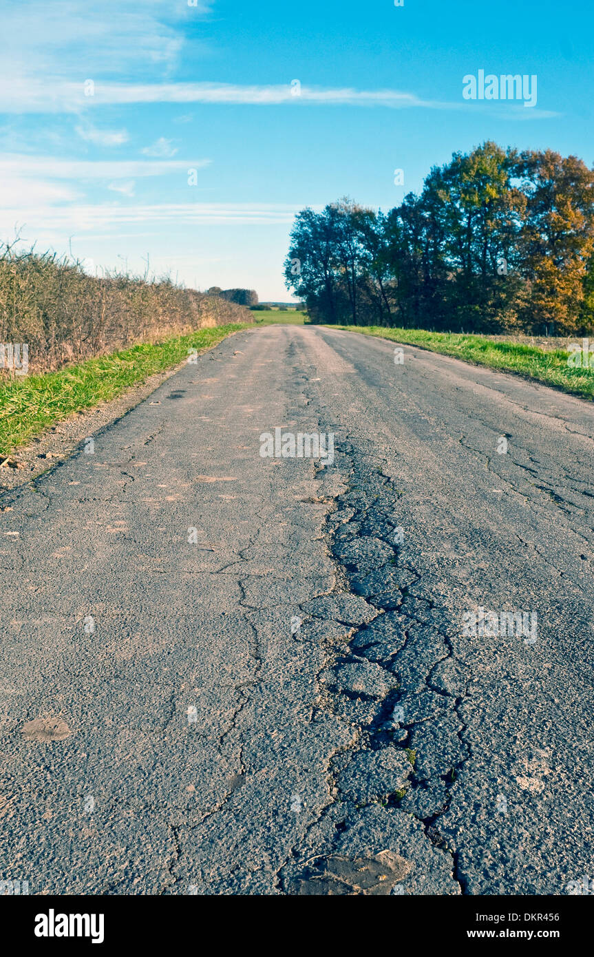 Road surface damage / cracks - France. Stock Photo