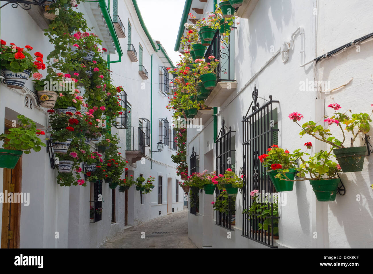 Spain Europe Andalucia Region Cordoba Province Priego de Cordoba City Old City Cordoba architecture flowers patio spring street Stock Photo