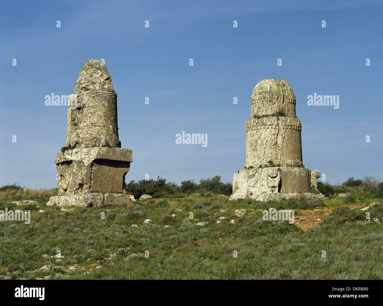 Syria. Amrit or Marathos. Ancient Phoenician city. d 'al Maghazil' or The Spindles. Stock Photo