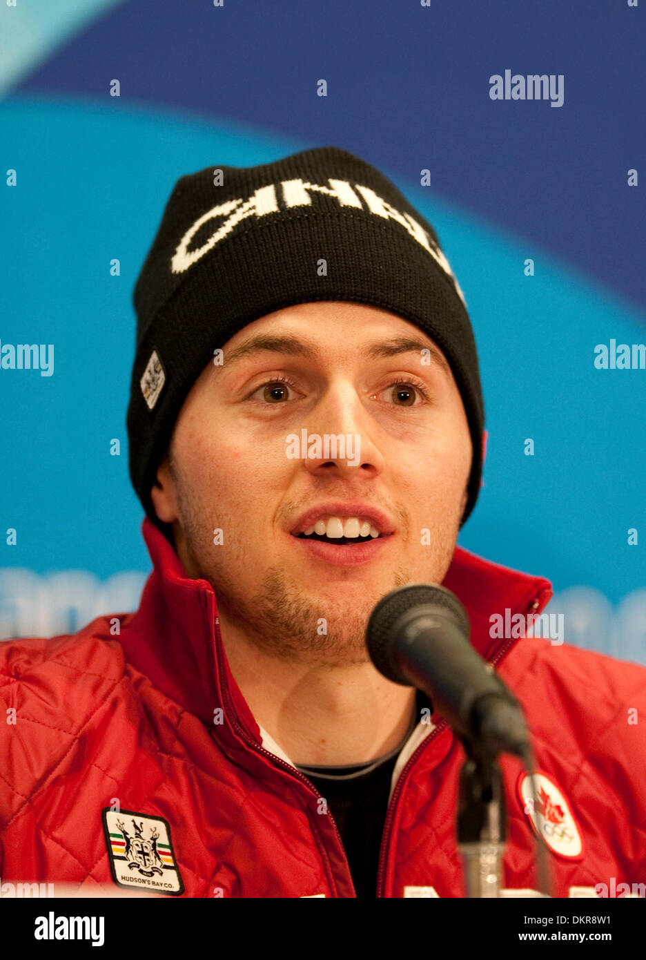 Feb 14, 2010 - Vancouver, British Columbia, Canada - Canada's ALEXANDRE BILODEAU won the men's moguls freestyle skiing title on Sunday, claiming the host nation's first gold medal of the Games and ending a long-running jinx. Bilodeau scored 26.75 points. Bilodeau won the men's moguls freestyle skiing title on Sunday, claiming the host nation's first gold medal of the Games and endi Stock Photo