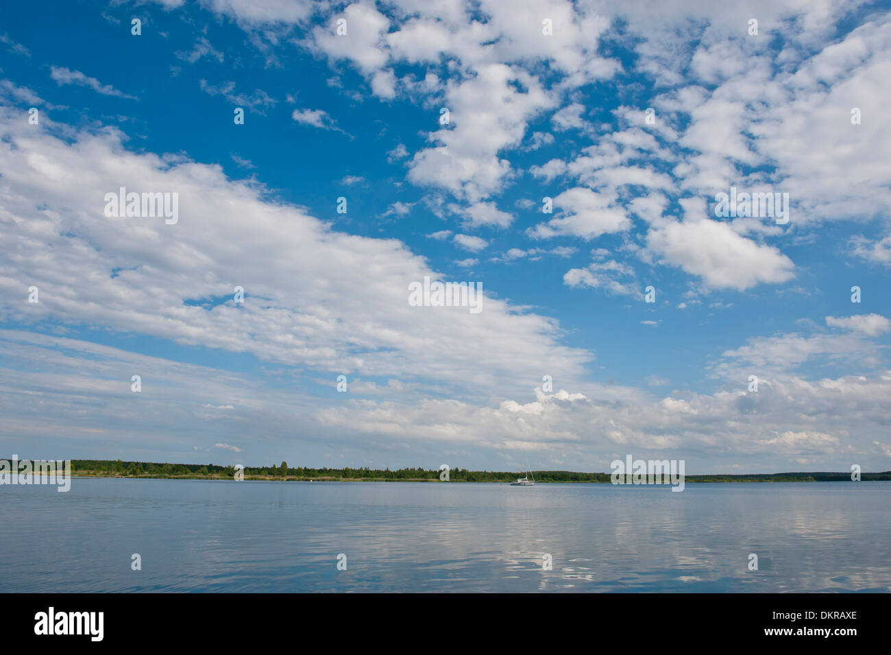 Leipzig, lake, Cospuden, Germany, Europe, Saxony, width, broadness, clouds Stock Photo