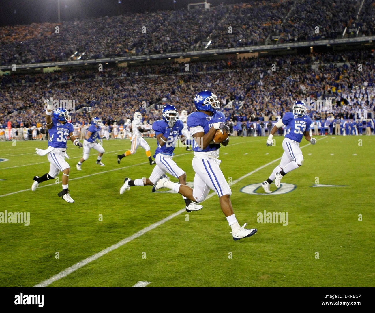 Nov. 28, 2009 - Lexington, Kentucky, USA - Kentucky's Sam Maxwell returned a Jonathan Crompton pass 56 yards for a first quarter touchdown as Kentucky played  Tennessee on Saturday November 28, 2009 in Cancun, Mexico. Photo by Mark Cornelison | Staff. (Credit Image: © Lexington Herald-Leader/ZUMApress.com) Stock Photo