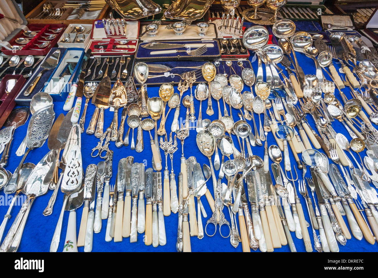 England, London, Covent Garden, Antique Silverware Display Stock Photo