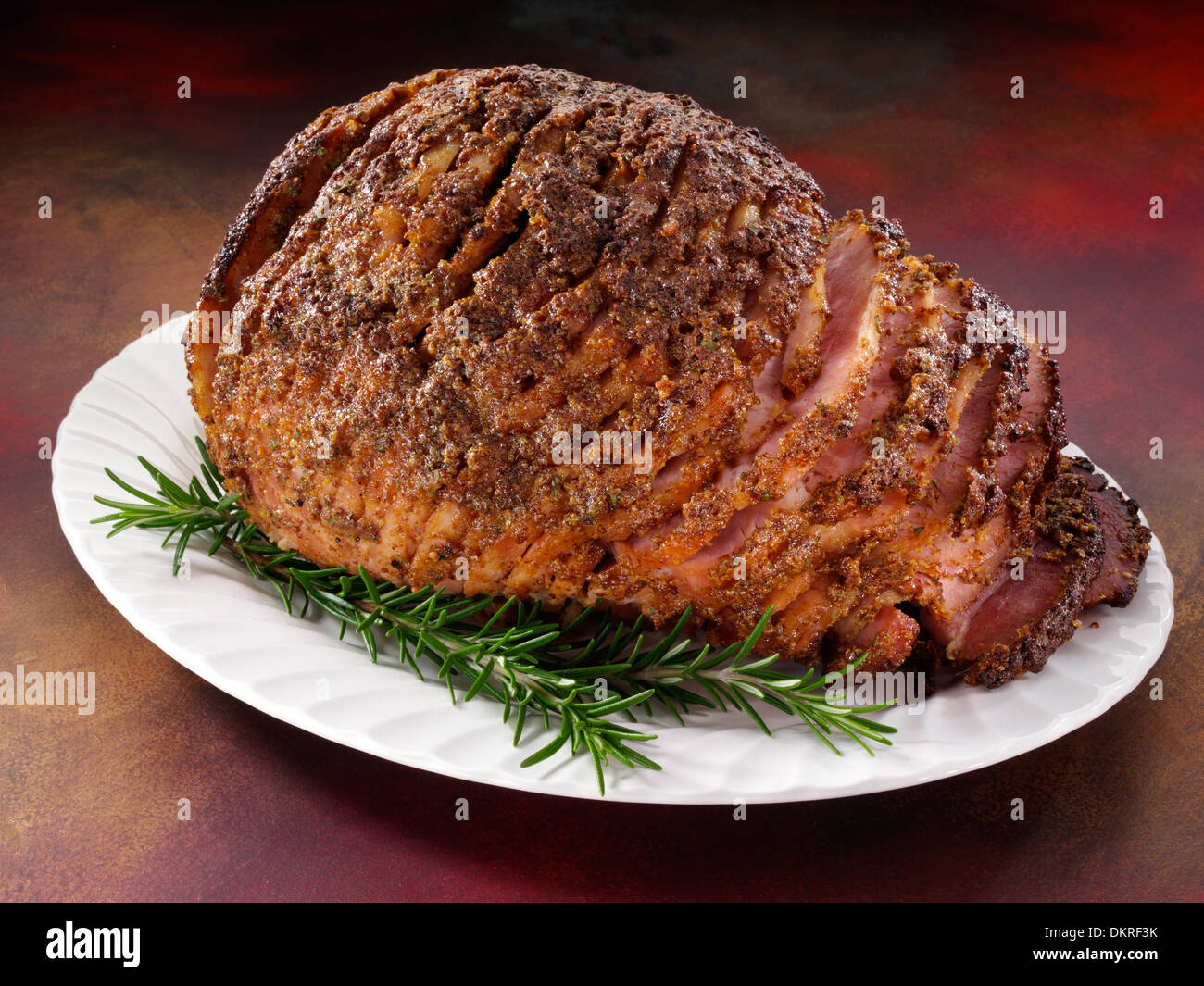 Mustard glazed spiral cut ham Stock Photo Alamy