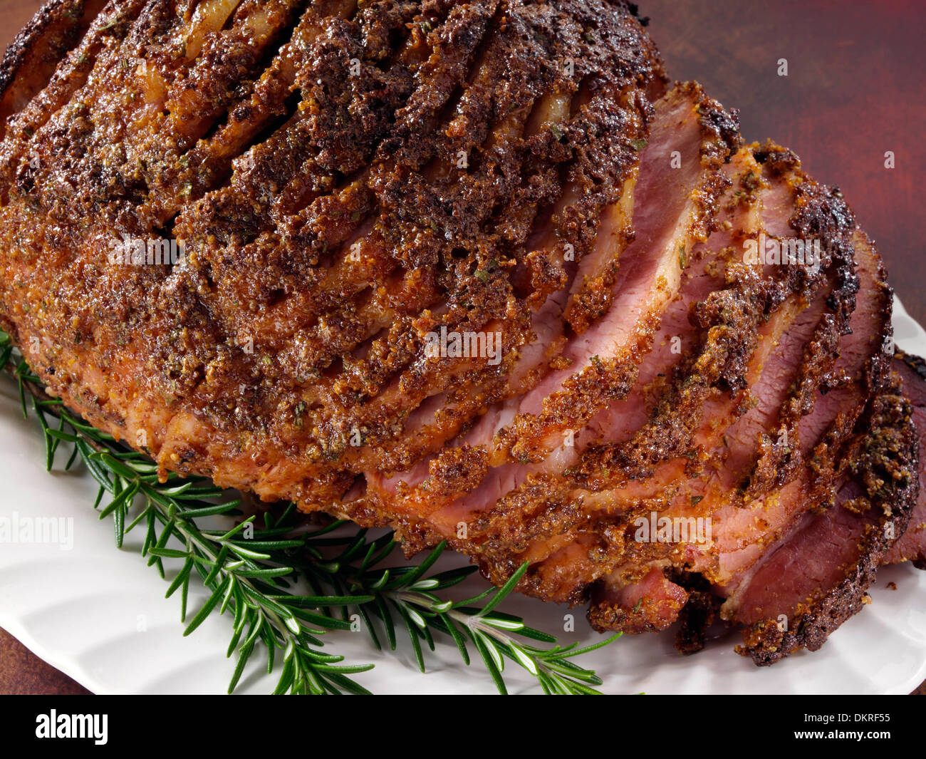 Mustard glazed spiral ham Stock Photo Alamy