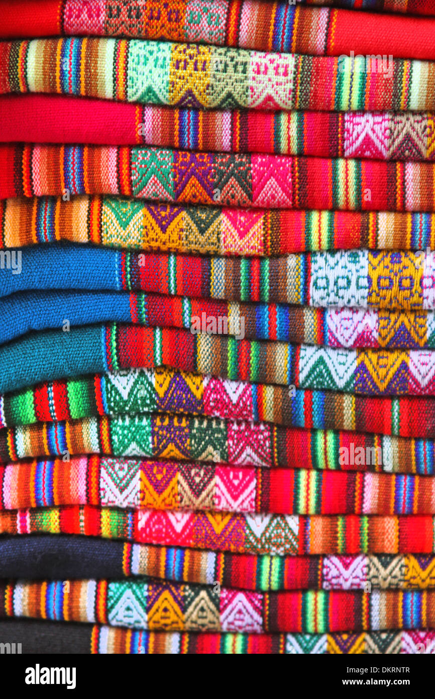 South American hand made colourful fabric with traditional patterns