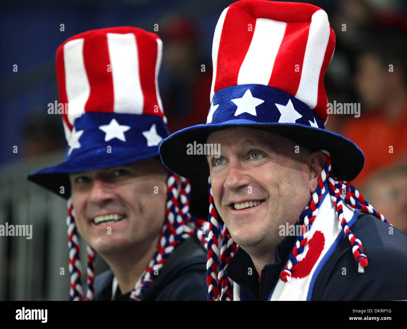 BRIAN PETERSON Â¥ brianp@startribune.com Richmond, BC - 02/15/2010 - ]  Speed Skating - Men's 500 M Race 1 - USA super fans Greg Barringer and Matt Littner, both of Washington D.C. were on hand at the Richmond Olympic Oval for the Men's 500 meter race Monday afternoon. (Credit Image: © Brian Peterson/Star Tribune/ZUMA Press) Stock Photo