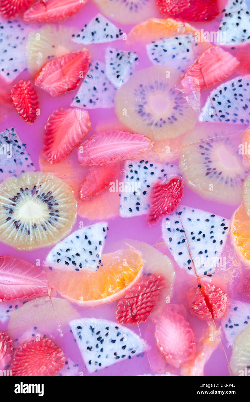 Jelly gelatine dessert with colourful fruits Stock Photo Alamy