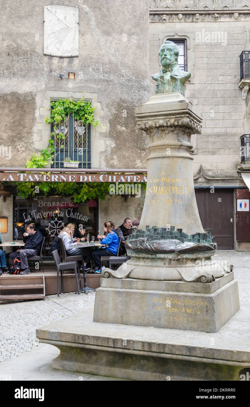 Bust of Jean-Pierre Cros-Mayrevieille in front of a cafe in Carcassonne,  France Stock Photo - Alamy