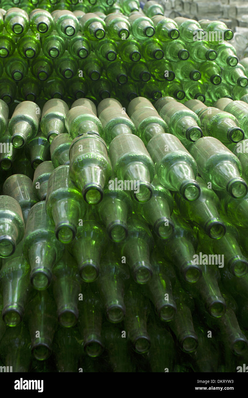 Stacked wine bottles, India Stock Photo Alamy
