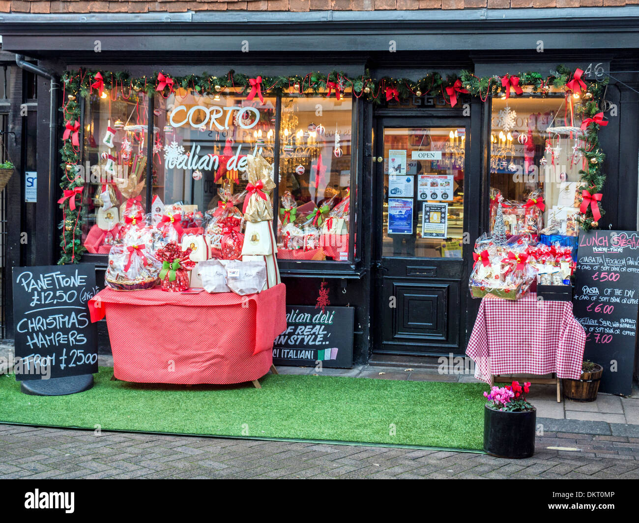 Christmas Display Outside Corto Italian Deli Church Street Stock