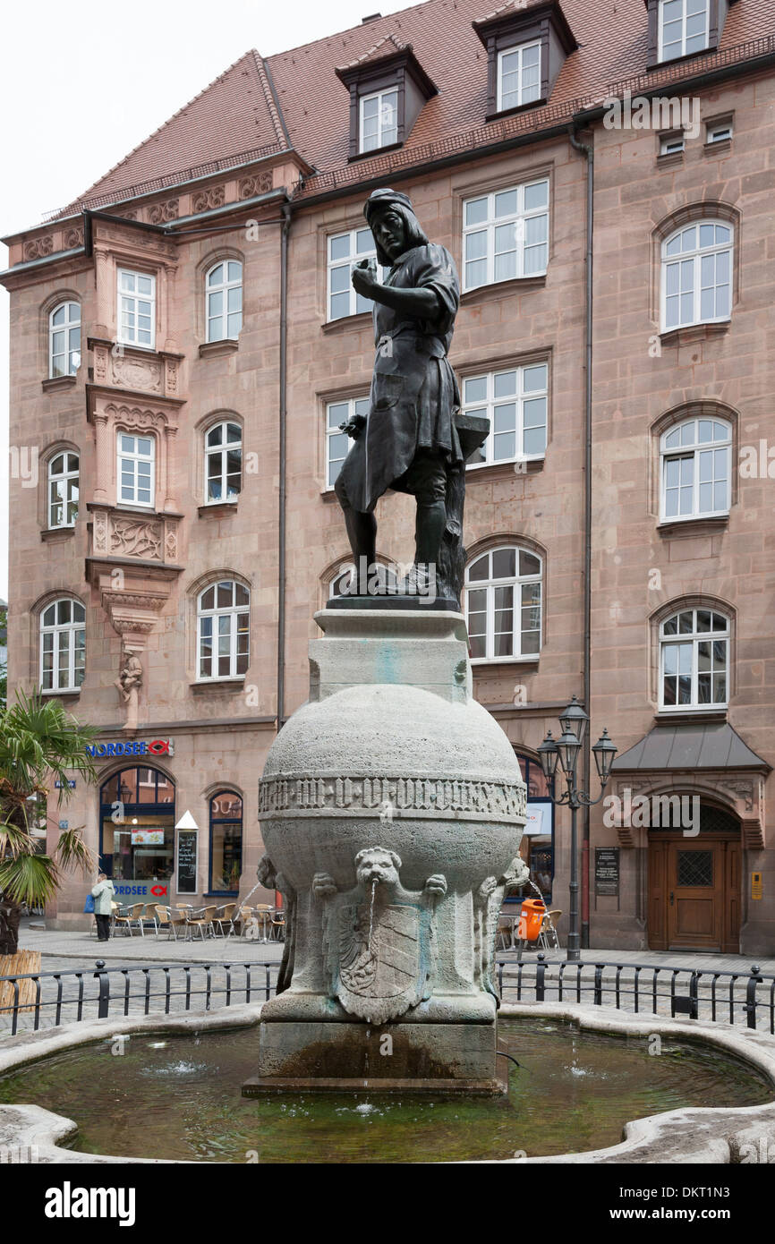 Peter Henlein, Fountain, Hefnersplatz, Nuremberg, Germany Stock Photo