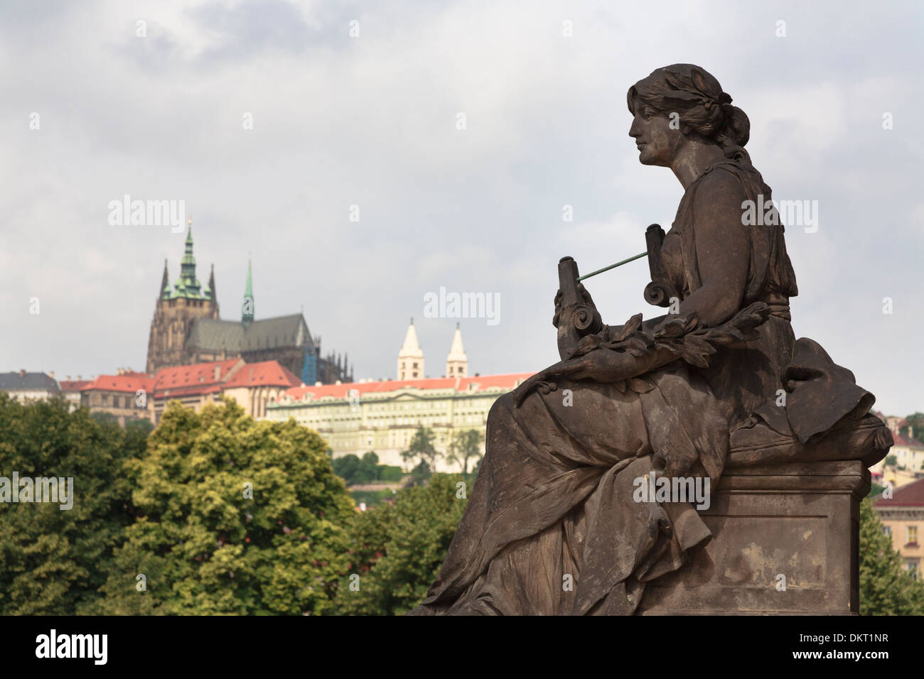Prague Castle and statue, Prague, Czech Republic, Europe Stock Photo