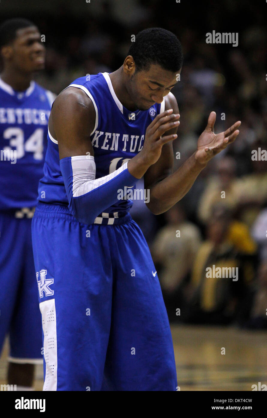 Feb. 20, 2010 - Nashville, Kentucky, USA - Kentucky's John Wall reacted to missing the front end of two free throws in the last :30 seconds as #2 Kentucky defeated Vanderbilt 58-56  on Saturday February 20,  2010 in Nashville, TN. Photo by Mark Cornelison | Staff. (Credit Image: © Lexington Herald-Leader/ZUMApress.com) Stock Photo