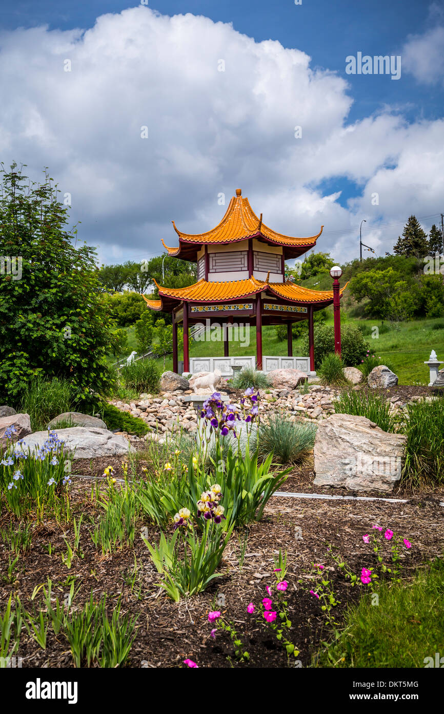 The Chinese Garden at Louise McKinney Riverside Park in Edmonton, Alberta, Canada. Stock Photo