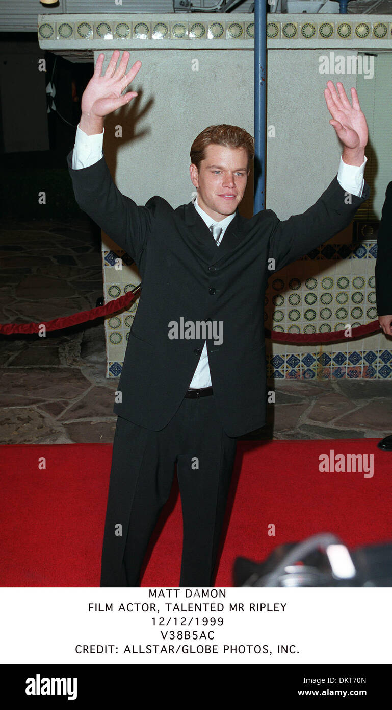 Matt Ripley Actor MATT DAMON.FILM ACTOR, TALENTED MR RIPLEY.12/12/1999.V38B5AC Stock ...
