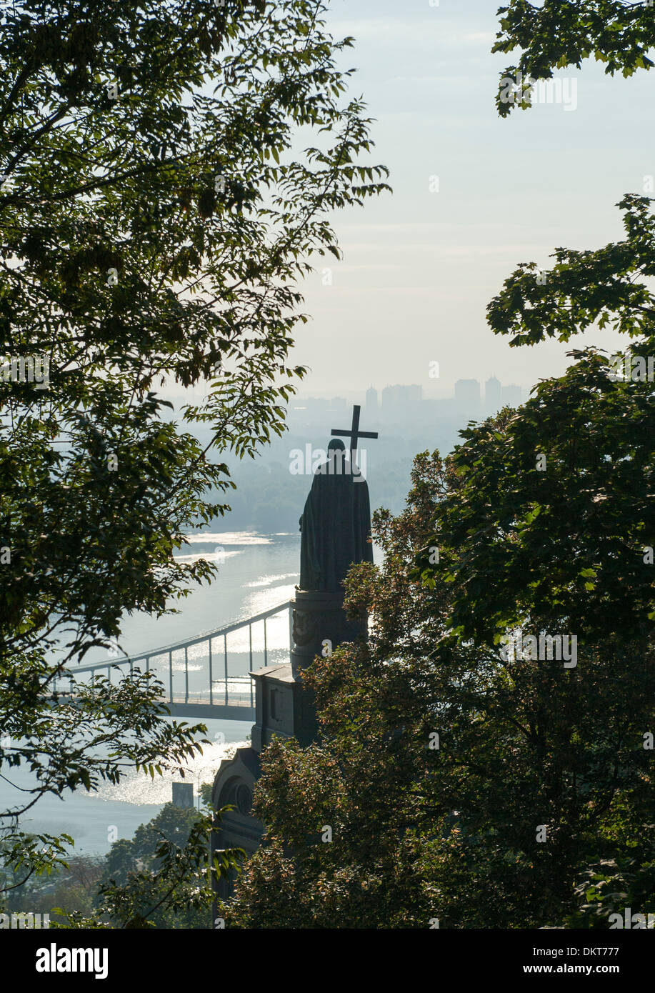 Monument to Volodymyr (Vladimir) the great overlooking the Dnieper River in Kiev, capital of Ukraine. Stock Photo