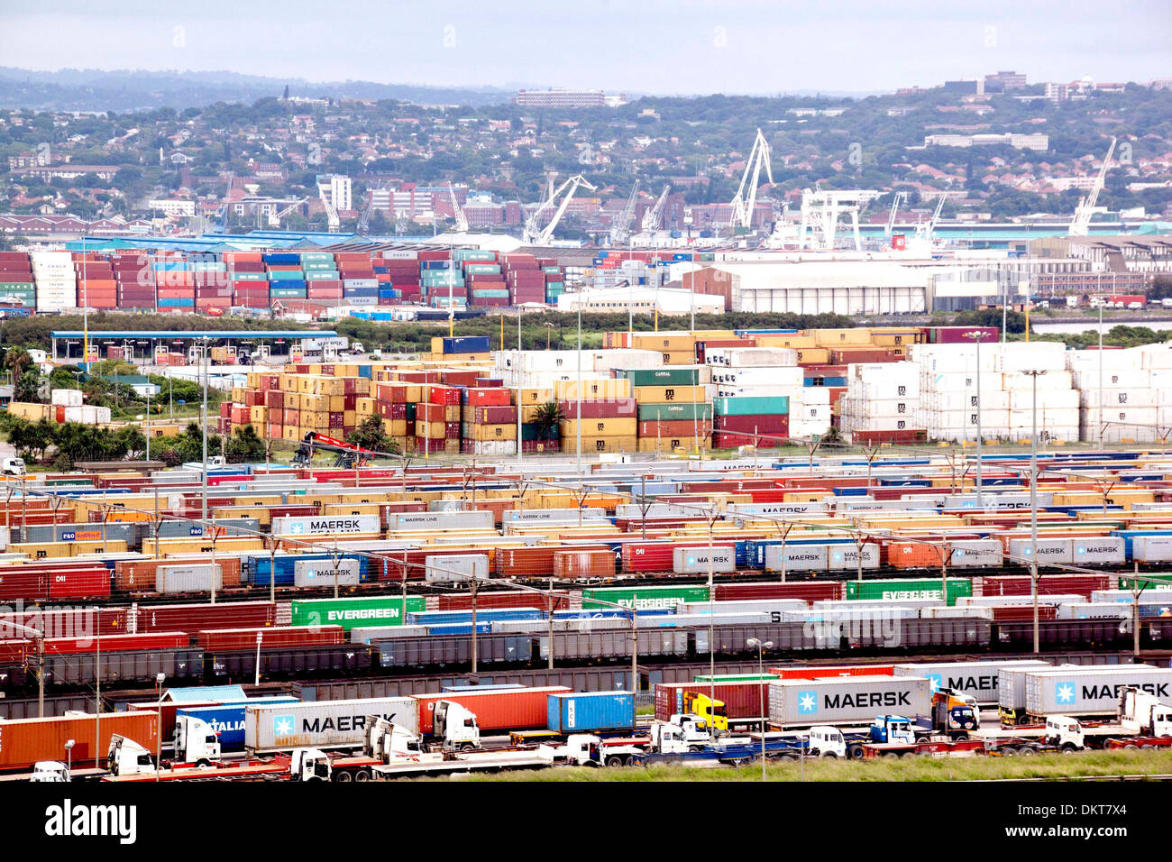 Containers stacked and queued at Durban harbor Stock Photo Alamy