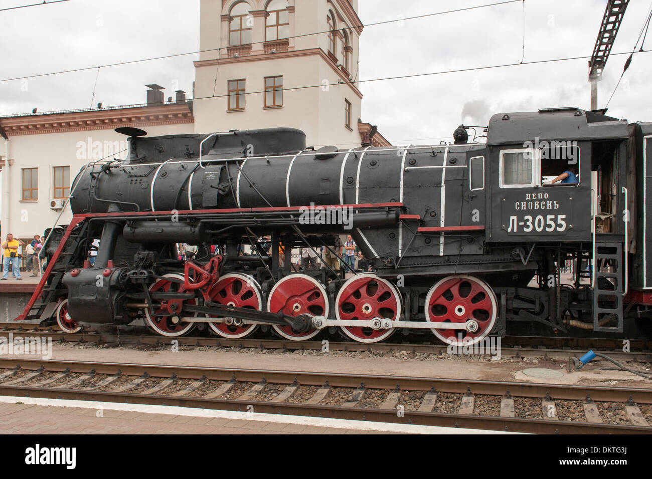 Old steam locomotive in the central station in Kiev, the capital of Ukraine. Stock Photo