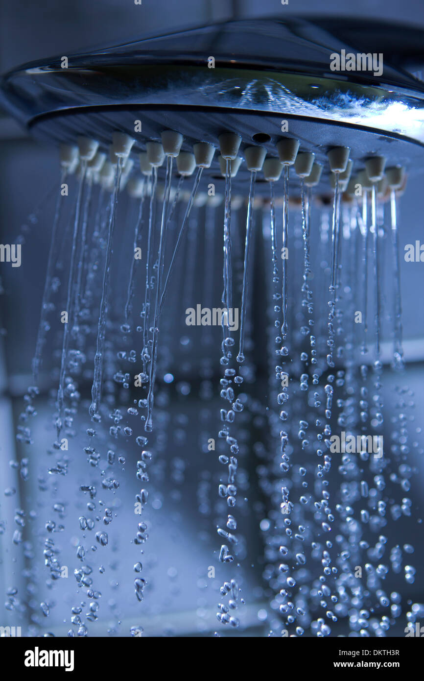 running water from a shower head with water drops Stock Photo Alamy
