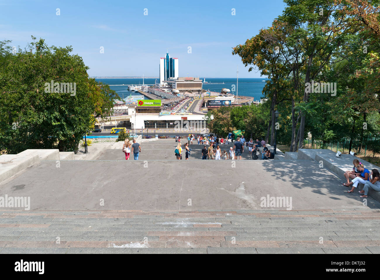 View down the Potemkin Stairs towards the Black Sea in Odessa, Ukraine. Stock Photo