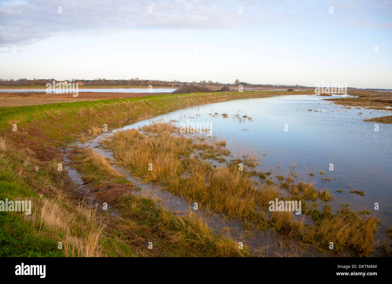 Flood water after winter North Sea storm surge in December 2013 at Shingle Street, Suffolk, England Stock Photo