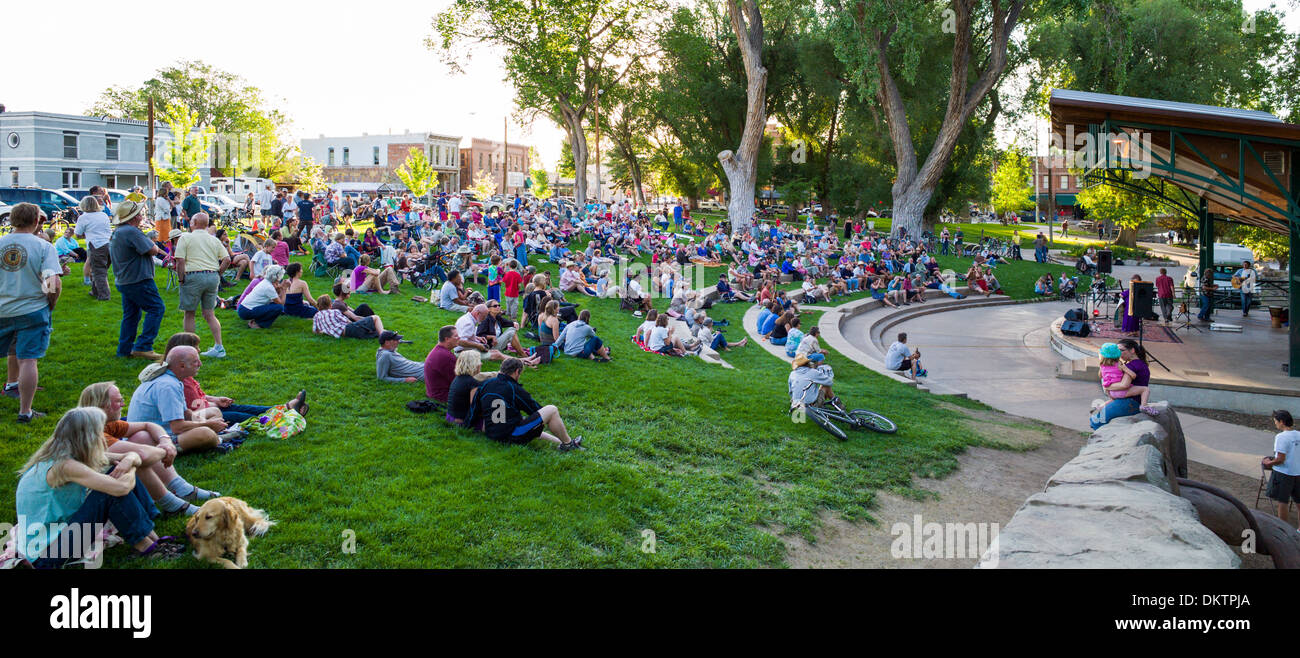 Celebration concert for local music producer Clark Roberts, Riverside Park amphitheater, Salida, Colorado, USA Stock Photo