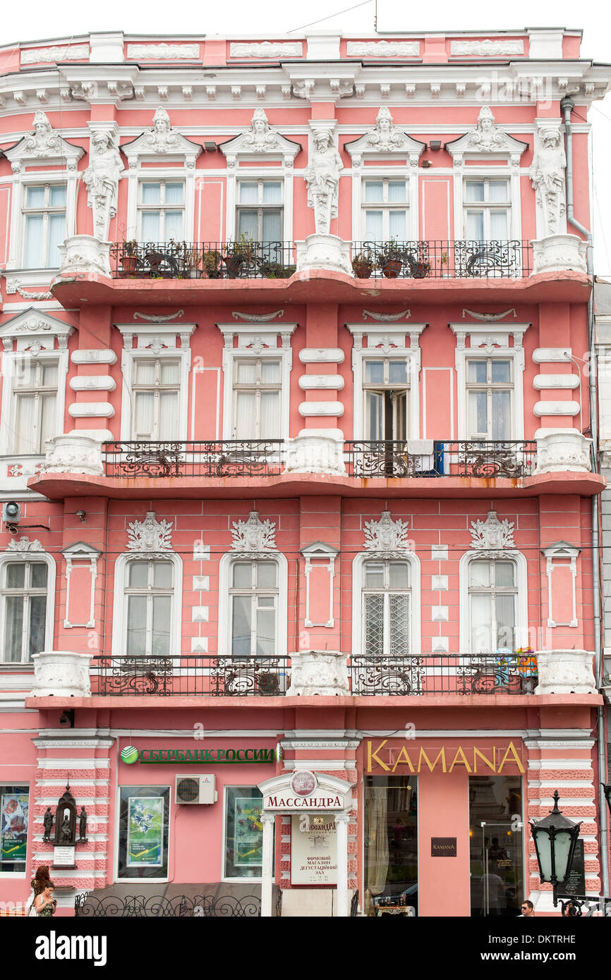 Pink building on Pushkinskaya street in Odessa, Ukraine. Stock Photo