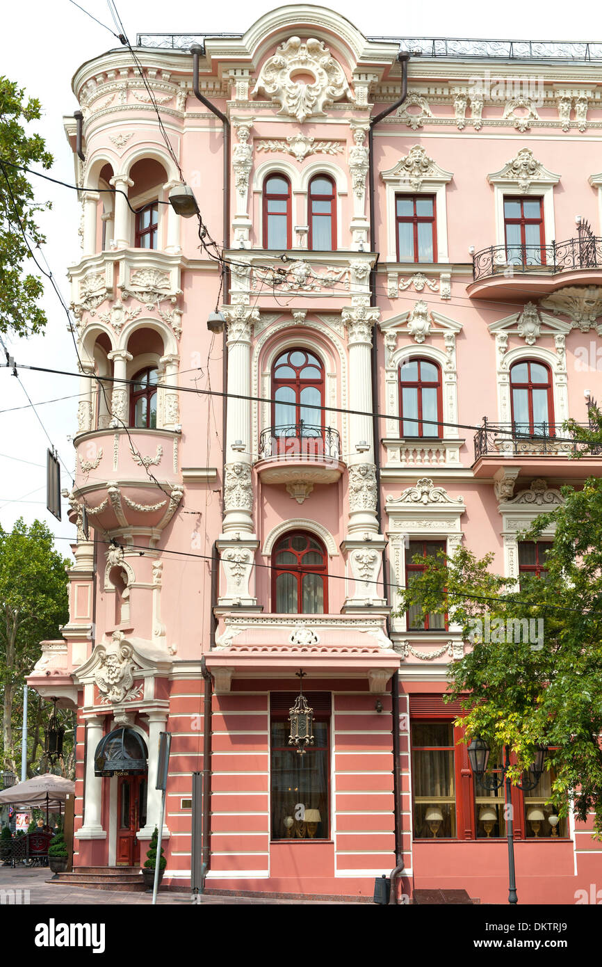 Pink building on Pushkinskaya street in Odessa, Ukraine. Stock Photo