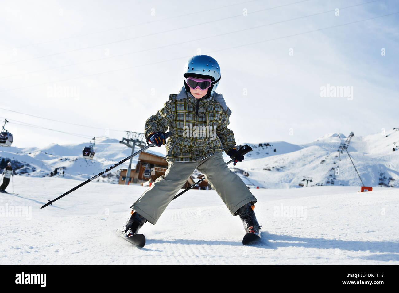 Small Child Skiing In French Resort Stock Photo Alamy