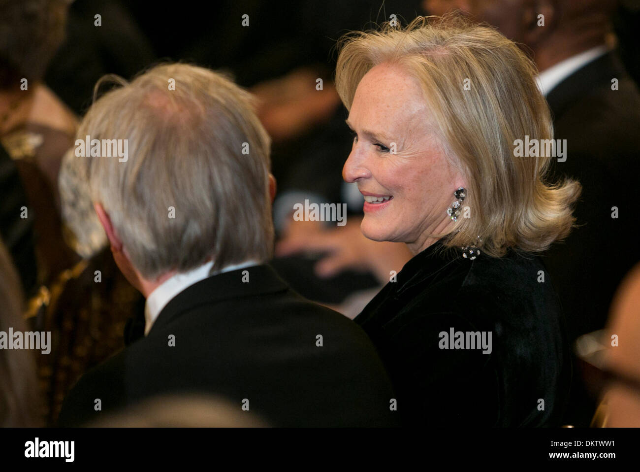 Washington, DC. 8th Dec, 2013. Actress Glenn Close and David Shaw attend a reception at the White House for the 2013 Kennedy Center Honorees on December 8, 2013 in Washington, DC. Credit: Kristoffer Tripplaar / Pool via CNP/dpa/Alamy Live News Stock Photo