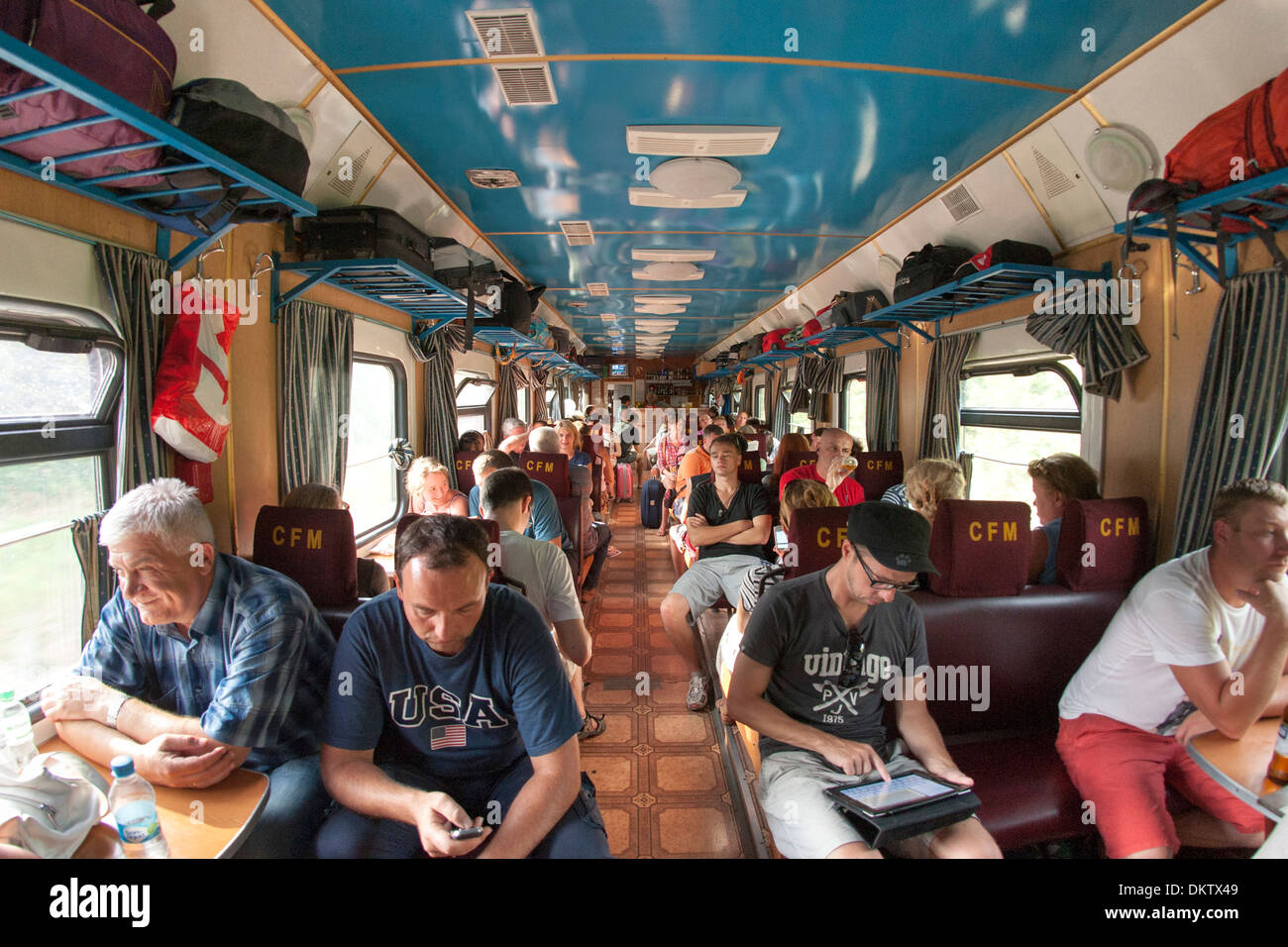 Interior of a carriage on the train running between Odessa, Ukraine and Chisinau, Moldova. Stock Photo