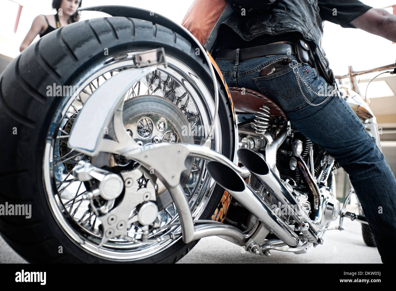 Motorcycles parked in a Harley Davidson event Stock Photo