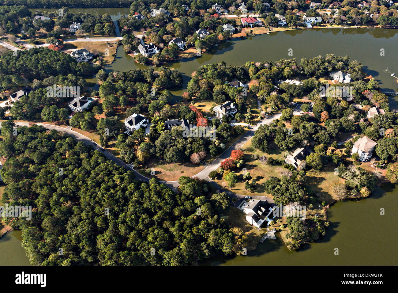 Aerial view of homes in Ravens Run development in Mt Pleasant, SC Stock