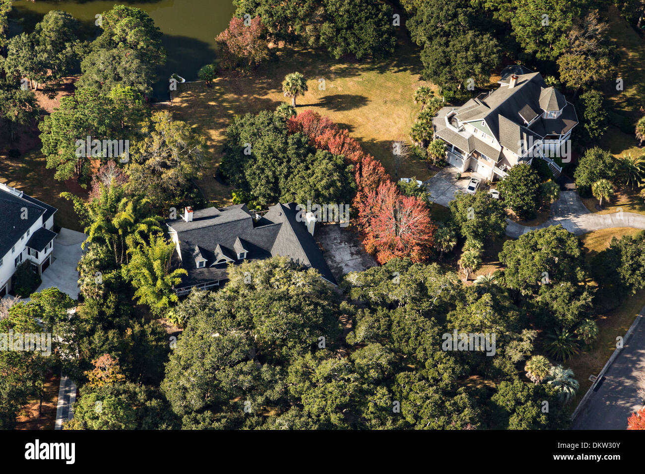 Aerial view of homes in Ravens Run development in Mt Pleasant, SC Stock