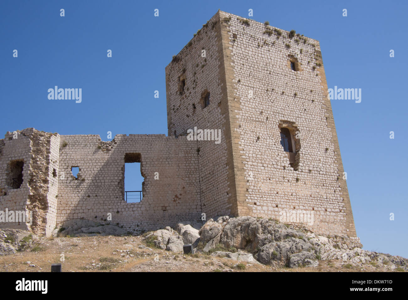 Castle ruins at Teba, one of the white villages (Pueblos Blancos) of Andalucia, Spain. Stock Photo