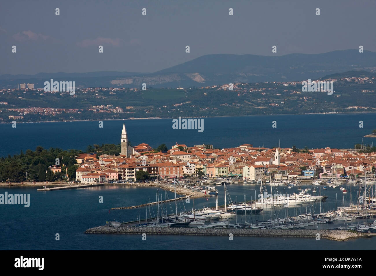 Adriatic Old Town anchor outside Balkan boats Europe Izola marina sail boats Slovenia town city town view yachts yacht harbour Stock Photo