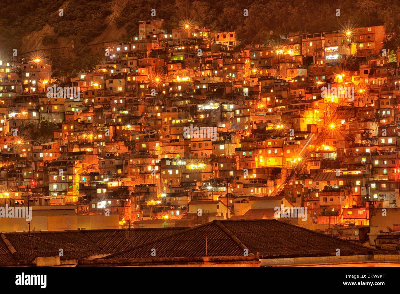 South America, Brazil, Rio de Janeiro, city, Rio, city, poverty, favelas, slum, night Stock Photo