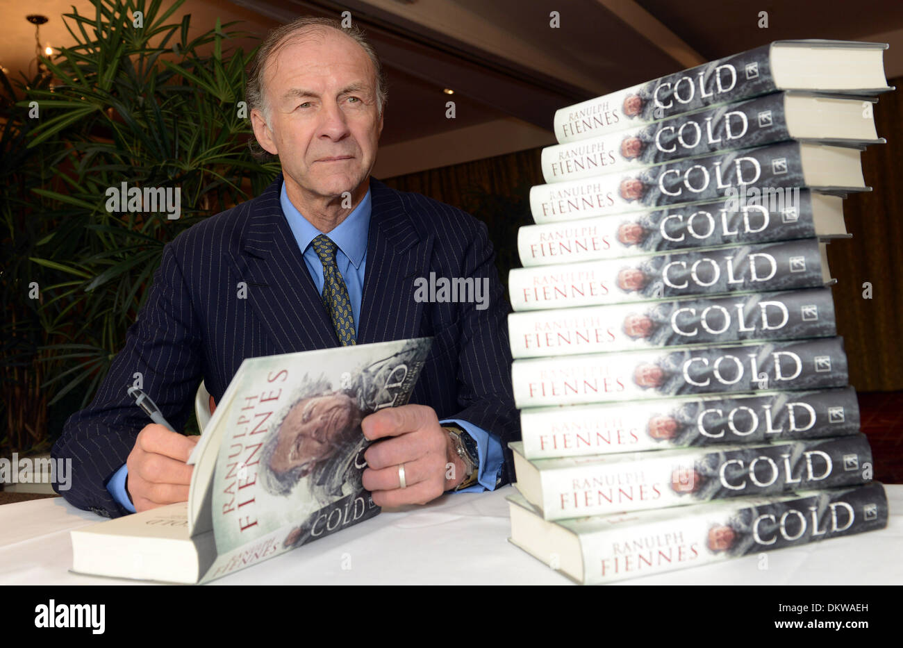 Sir Ranulph Fiennes signing copies of his new book 'Cold' Stock Photo