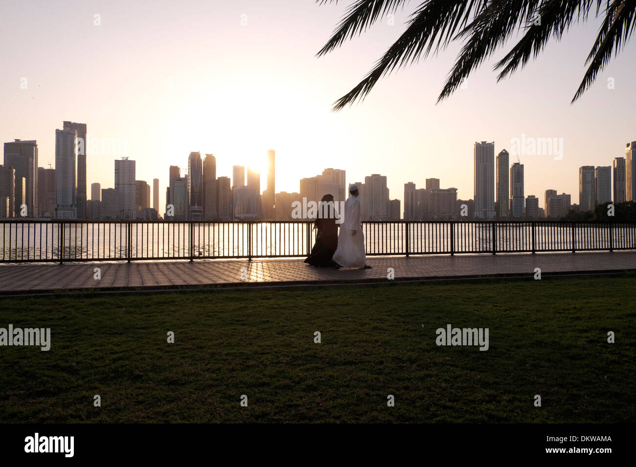 Sunset at the Creek, Emirate of Sharjah, UAE Stock Photo