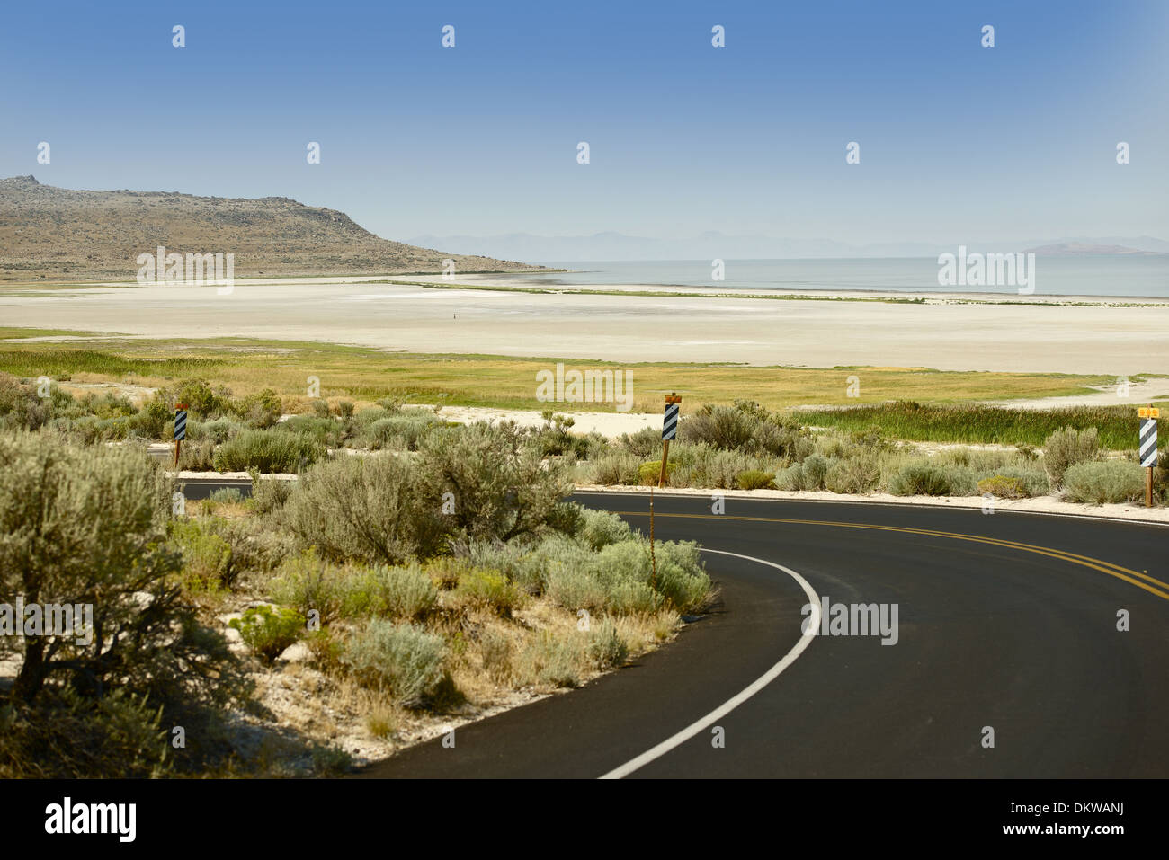 Salt Lake Landscape in Utah USA. Antelope Island State Park. Salt Lake Panorama. Nature Photo Collection. Northern Utah State, U Stock Photo